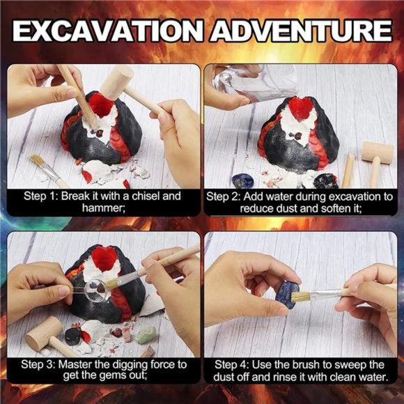 Gemstone Dig Kit, Volcano Kit for Kids 6-12 Year Old - Dig Up 15 Real Gems - Picture 4 of 6